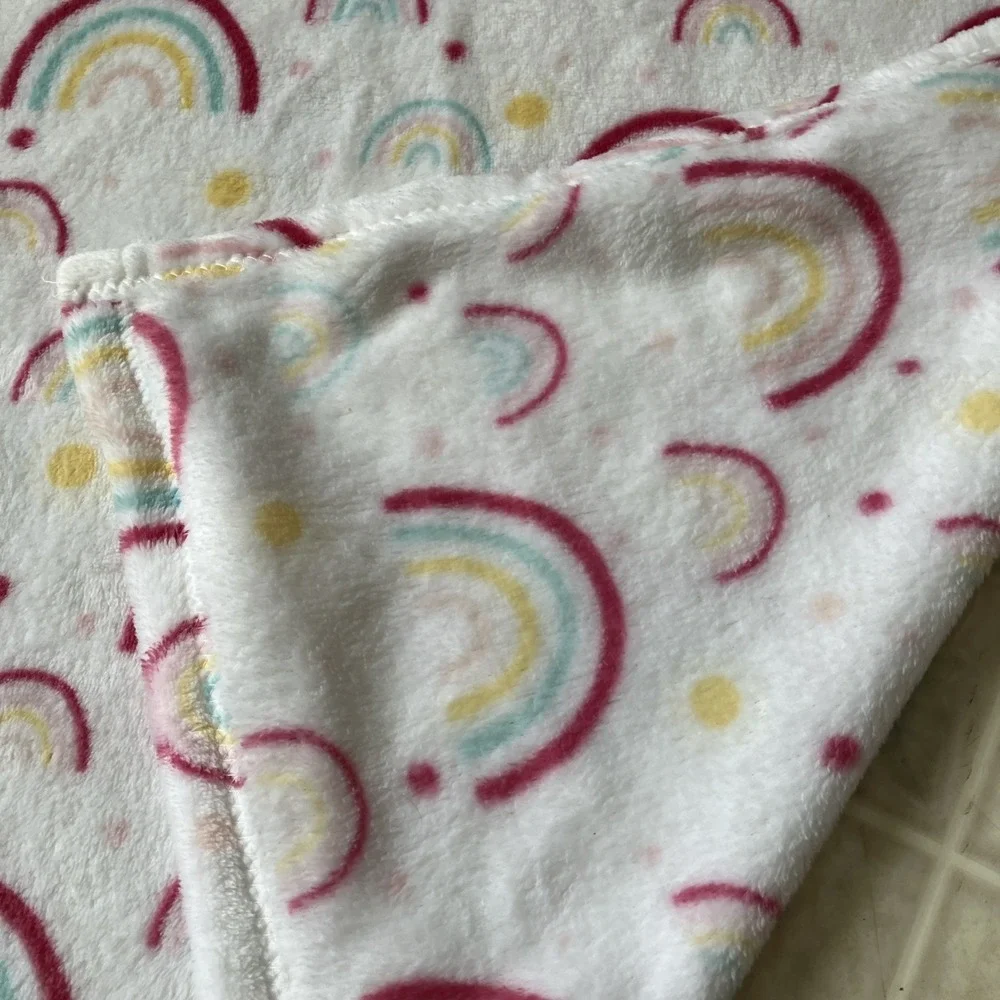Parent's Choice Baby Blanket Fleece Rainbow White Pink Aqua Yellow Cozy Lovey